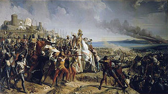 Die Schlacht von Montgisard, 1177. Historien-Gemälde von Charles Philippe Larivière (1798-1876)
