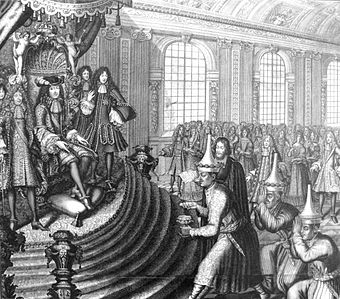 Eine Gesandtschaft von Narai, dem König des thailändischen Reiches Ayutthaya, trifft am Hof von Ludwig XIV. ein.