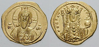 Münze der Theodora, auf der linken Seite Jesus