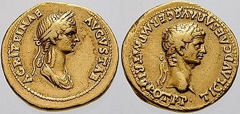 Agrippina die Jüngere und Claudius auf einem Sesterz