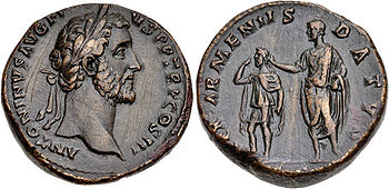 Ein Sesterz (ca. 141-143) mit dem Bild des Antonius Pius