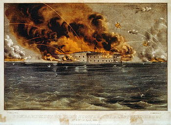 Beschießung von Fort Sumter von Currier & Ives, handkolorierter Stahlstich