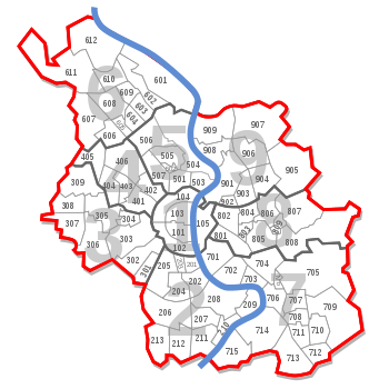Stadtbezirke und Stadtteile von Köln mit der offiziellen Nummerierung