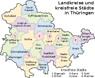 Die Landkreise und kreisfreien Städte in Thüringen
