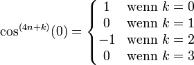 \cos^{(4n+k)}(0)=\left\{\begin{matrix}
1 &amp;amp;amp; \mbox{wenn } k=0 \\
0 &amp;amp;amp; \mbox{wenn } k=1 \\
-1 &amp;amp;amp; \mbox{wenn } k=2 \\
0 &amp;amp;amp;  \mbox{wenn } k=3 \end{matrix}\right.