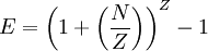 E = \left(1 + \left(\frac{N}{Z}\right)\right)^Z - 1