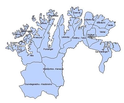 Lage der Kommunen in der Provinz Finnmark