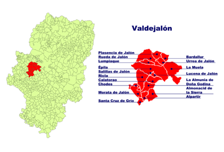 Lage der Ribera Alta del Ebro in Aragonien und Lage der einzelnen Gemeinden
