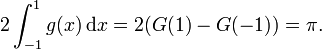 2\int_{-1}^1 g(x)\,\mathrm dx = 2(G(1) - G(-1)) = \pi.