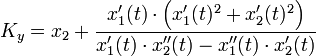 K_y = x_2 + \frac{x_1'(t) \cdot \Big(x_1'(t)^2+x_2'(t)^2\Big)}{x_1'(t) \cdot x_2''(t) - x_1''(t) \cdot x_2'(t)}