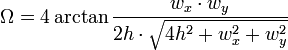 \Omega = 4 \arctan \frac{w_x \cdot w_y}{2h\cdot \sqrt{4 h^2 + w_x^2 + w_y^2}}