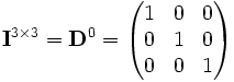 \mathbf{I}^{3\times{3}}=\mathbf{D}^0=\begin{pmatrix}1&amp;amp;0&amp;amp;0\\0&amp;amp;1&amp;amp;0\\0&amp;amp;0&amp;amp;1\end{pmatrix}