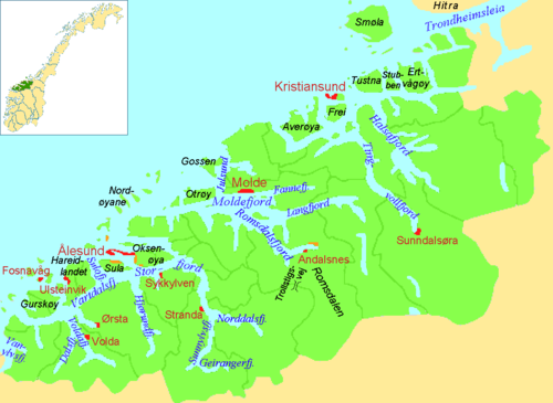 Fjorde und wichtige Orte im Fylke Møre og Romsdal