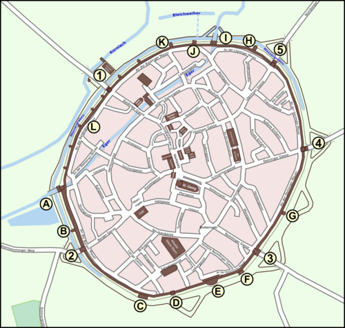 Karte der Stadt Nördlingen mit Stadtmauer