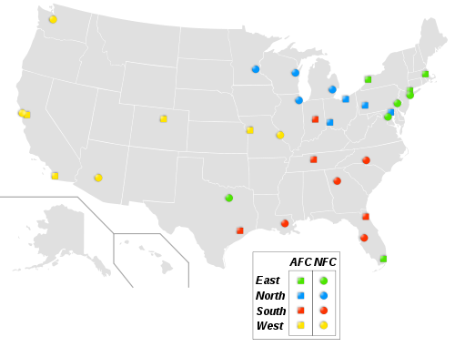 US National Football League Teams Location-en.svg
