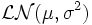 \mathcal{LN}(\mu,\sigma^2)