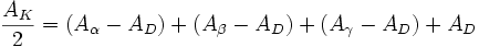 \frac{A_K}{2} = (A_\alpha - A_D) + (A_\beta - A_D) + (A_\gamma - A_D) + A_D