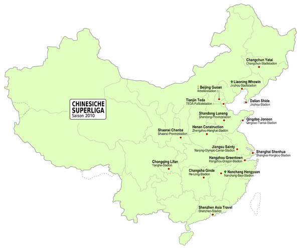 Karte - Vereine der chinesischen Superliga 2010