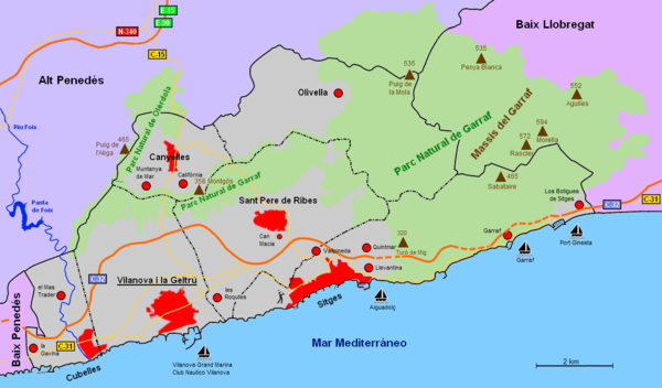 Karte der Comarca Garraf
