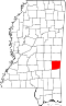 Map of Mississippi highlighting Clarke County.svg