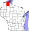 Map of Wisconsin highlighting Bayfield County.svg