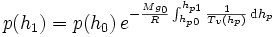 p(h_1) = p(h_0) \, e^{- \frac{M g_0}{R} \int_{h_{p0}}^{h_{p1}}\frac{1}{T_v(h_p)} \, \mathrm{d}h_p}