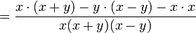 = \frac{x \cdot (x+y) - y \cdot (x-y) - x \cdot x}{x(x+y)(x-y)}