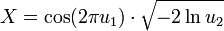 X=\cos(2 \pi u_1) \cdot \sqrt{-2\ln u_2}