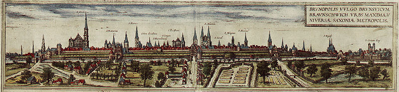Das Cyriakusstift (rechts im Bild) im 16. Jahrhundert