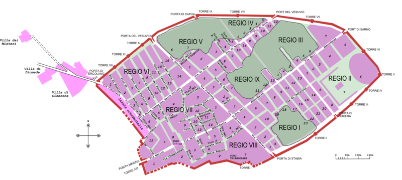 Plan von Pompeji mit Regio-Nummern