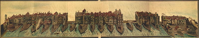 Die älteste bekannte wirklichkeitsgetreue Darstellung der London Bridge, um 1600
