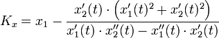 K_x = x_1 - \frac{x_2'(t) \cdot \Big(x_1'(t)^2+x_2'(t)^2\Big)}{x_1'(t) \cdot x_2''(t) - x_1''(t) \cdot x_2'(t)}