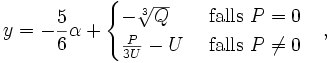  y = - \frac{5}{6} \alpha + \begin{cases}-\sqrt[3]{Q}&amp;amp;\text{ falls } P=0\\\frac{P}{3U} - U&amp;amp;\text{ falls }P\ne 0\end{cases}\quad, 