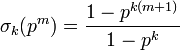 \sigma_k (p^m)= \frac{1-p^{k(m+1)}}{1-p^k}