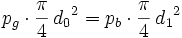 p_g \cdot \frac{\pi}{4}\,{d_0}^2 = p_b \cdot \frac{\pi}{4}\,{d_1}^2