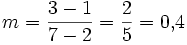 m = \frac{3-1}{7-2} = \frac{2}{5} = 0{,}4