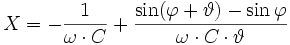 X=-\frac{1}{\omega\cdot C}+\frac{\sin(\varphi+\vartheta)-\sin\varphi}{\omega\cdot C\cdot\vartheta}
