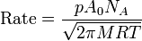 \mbox{Rate}=\frac{pA_0N_A}{\sqrt{2\pi MRT}}
