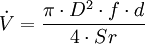 \dot V=\frac{\pi \cdot D^2 \cdot f \cdot d}{4 \cdot Sr}