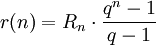 r(n) = R_n\cdot\frac{q^n-1}{q-1}
