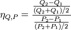 \eta_{Q,P} = \frac{\frac{Q_{2}-Q_{1}}{(Q_{2}+Q_{1})/2}}{\frac{P_{2}-P_{1}}{(P_{2}+P_{1})/2}}