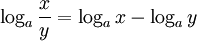 \log_a \frac xy = \log_a x - \log_a y