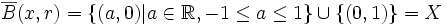 \overline{B}(x,r) = \{(a,0)|a\in\mathbb{R},-1 \leq a \leq 1\} \cup  \{(0,1)\} = X